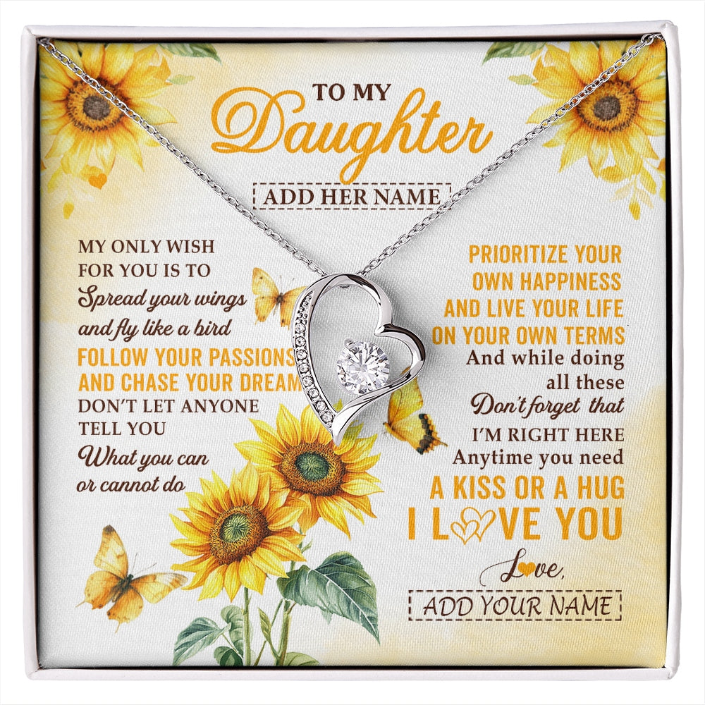 Forever Love Necklace 14K White Gold Finish | 1 | Personalized To My Daughter Gifts Necklace From Mom Sunflower My Only Wish For You Daughter Birthday Gifts Graduation Christmas Custom Gift Box Message Card | https://siriusteestore.