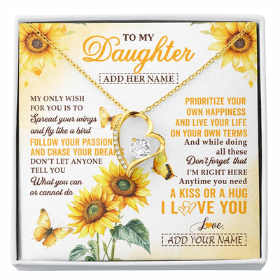 Forever Love Necklace 18K Yellow Gold Finish | 1 | Personalized To My Daughter Gifts Necklace From Mom Sunflower My Only Wish For You Daughter Birthday Gifts Graduation Christmas Custom Gift Box Message Card | https://siriusteestore.