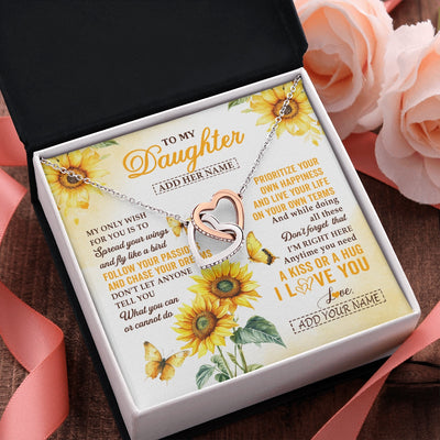 Interlocking Hearts Necklace Stainless Steel & Rose Gold Finish | 2 | Personalized To My Daughter Gifts Necklace From Mom Sunflower My Only Wish For You Daughter Birthday Gifts Graduation Christmas Custom Gift Box Message Card | https://siriusteestore.