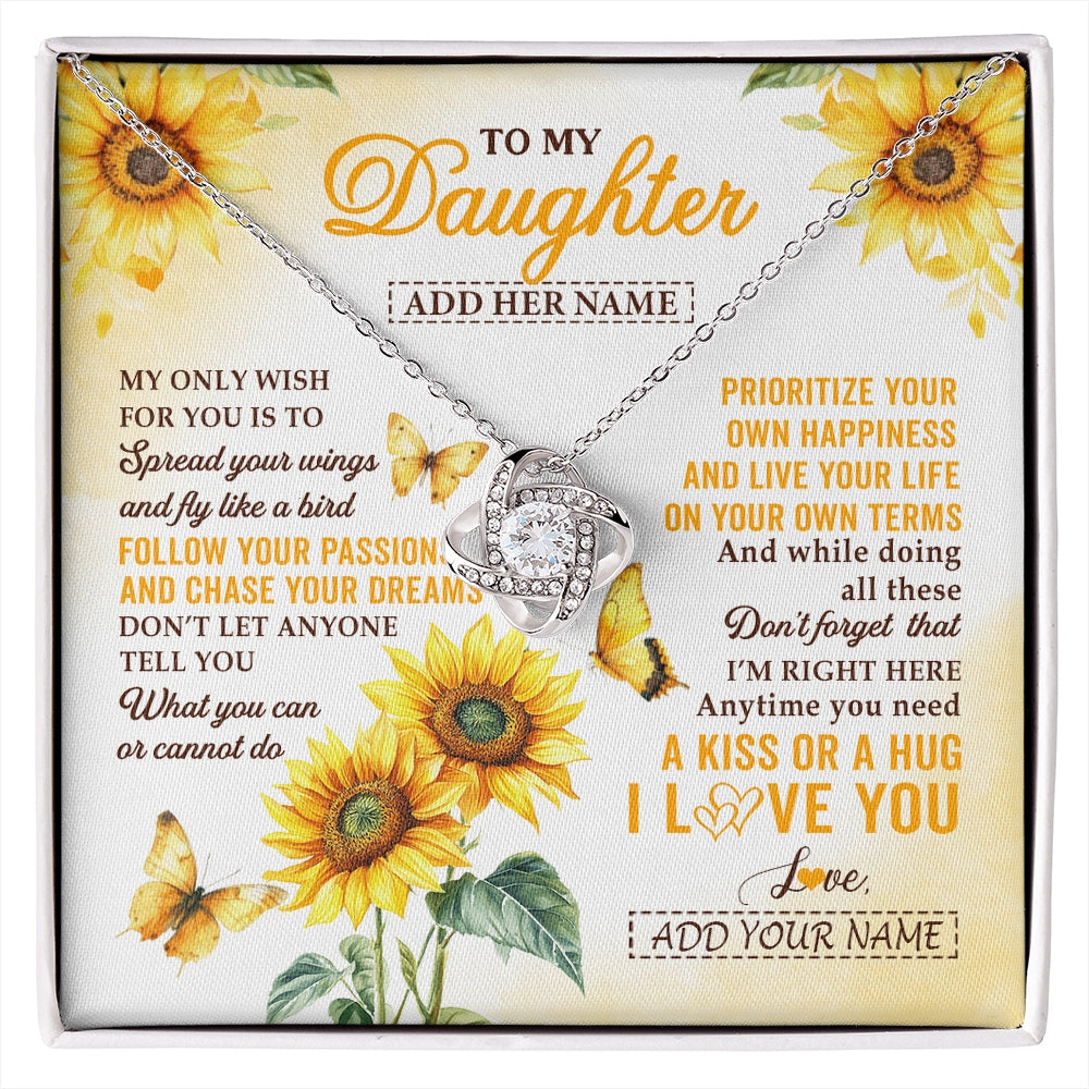 Love Knot Necklace 14K White Gold Finish | 1 | Personalized To My Daughter Gifts Necklace From Mom Sunflower My Only Wish For You Daughter Birthday Gifts Graduation Christmas Custom Gift Box Message Card | https://siriusteestore.