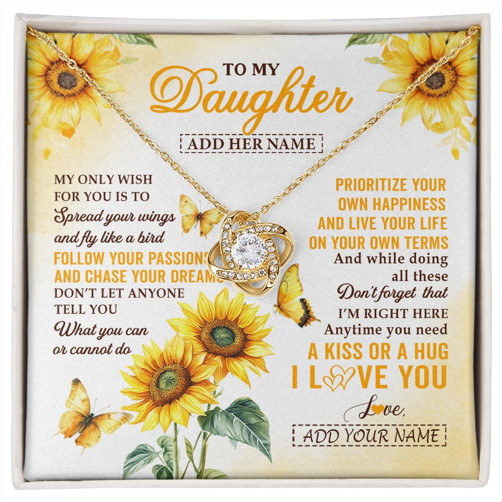Love Knot Necklace 18K Yellow Gold Finish | 1 | Personalized To My Daughter Gifts Necklace From Mom Sunflower My Only Wish For You Daughter Birthday Gifts Graduation Christmas Custom Gift Box Message Card | https://siriusteestore.