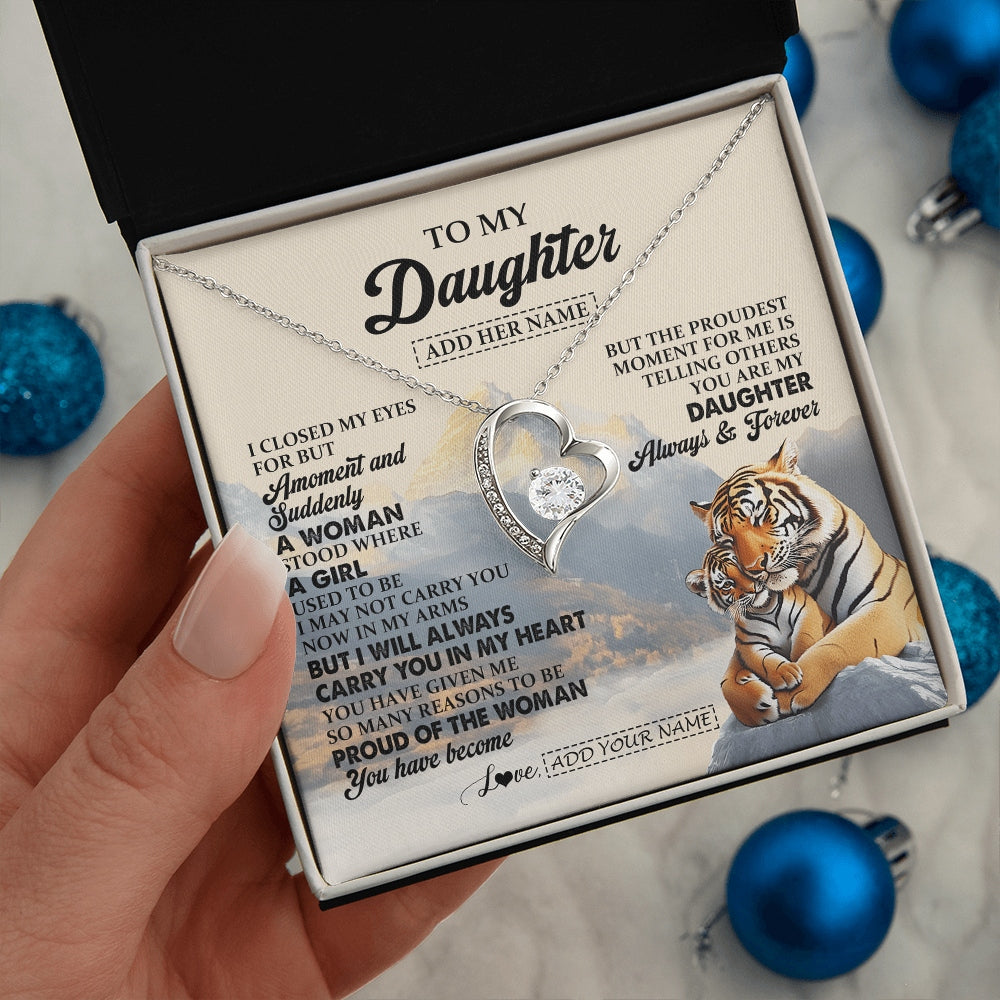 Forever Love Necklace 14K White Gold Finish | 2 | Personalized To My Daughter Gifts Necklace Tiger From Mom Dad Mother You Are My Daughter Birthday Gifts Graduation Christmas Custom Gift Box Message Card | https://siriusteestore.