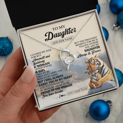 Forever Love Necklace 14K White Gold Finish | 2 | Personalized To My Daughter Gifts Necklace Tiger From Mom Dad Mother You Are My Daughter Birthday Gifts Graduation Christmas Custom Gift Box Message Card | https://siriusteestore.