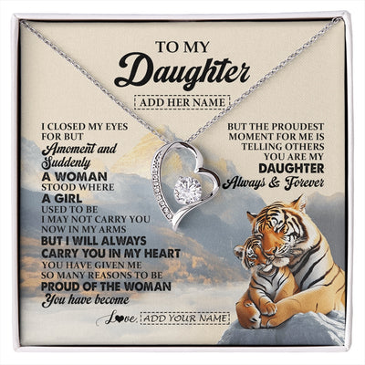 Forever Love Necklace 14K White Gold Finish | 1 | Personalized To My Daughter Gifts Necklace Tiger From Mom Dad Mother You Are My Daughter Birthday Gifts Graduation Christmas Custom Gift Box Message Card | https://siriusteestore.