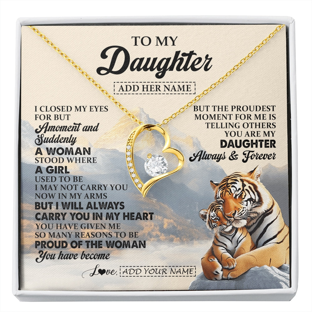 Forever Love Necklace 18K Yellow Gold Finish | 1 | Personalized To My Daughter Gifts Necklace Tiger From Mom Dad Mother You Are My Daughter Birthday Gifts Graduation Christmas Custom Gift Box Message Card | https://siriusteestore.