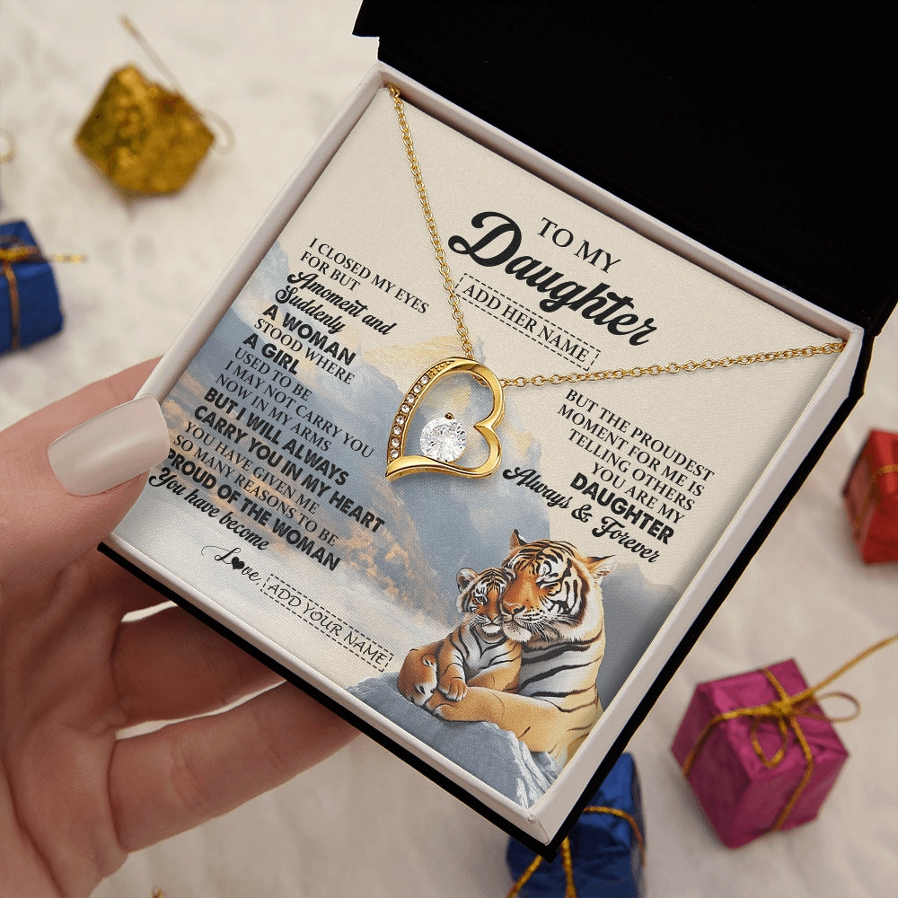 Forever Love Necklace 18K Yellow Gold Finish | 2 | Personalized To My Daughter Gifts Necklace Tiger From Mom Dad Mother You Are My Daughter Birthday Gifts Graduation Christmas Custom Gift Box Message Card | https://siriusteestore.