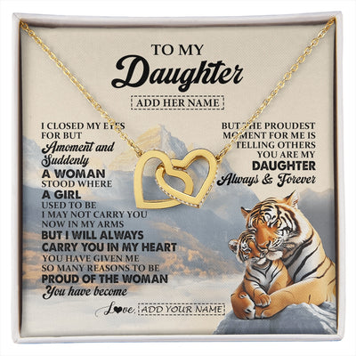Interlocking Hearts Necklace 18K Yellow Gold Finish | 1 | Personalized To My Daughter Gifts Necklace Tiger From Mom Dad Mother You Are My Daughter Birthday Gifts Graduation Christmas Custom Gift Box Message Card | https://siriusteestore.