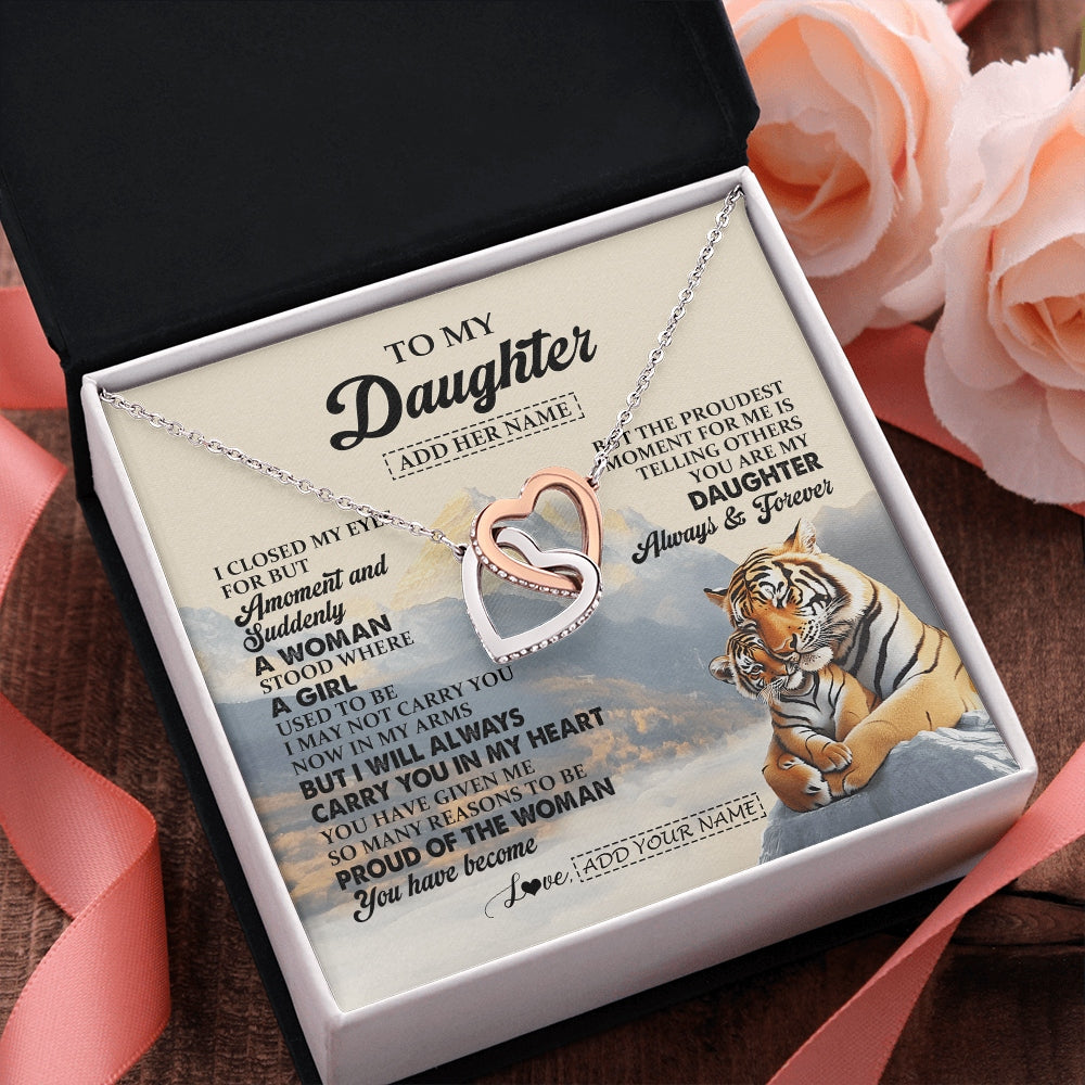 Interlocking Hearts Necklace Stainless Steel & Rose Gold Finish | 2 | Personalized To My Daughter Gifts Necklace Tiger From Mom Dad Mother You Are My Daughter Birthday Gifts Graduation Christmas Custom Gift Box Message Card | https://siriusteestore.