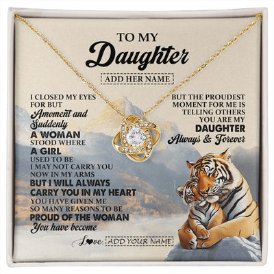 Love Knot Necklace 18K Yellow Gold Finish | 1 | Personalized To My Daughter Gifts Necklace Tiger From Mom Dad Mother You Are My Daughter Birthday Gifts Graduation Christmas Custom Gift Box Message Card | https://siriusteestore.