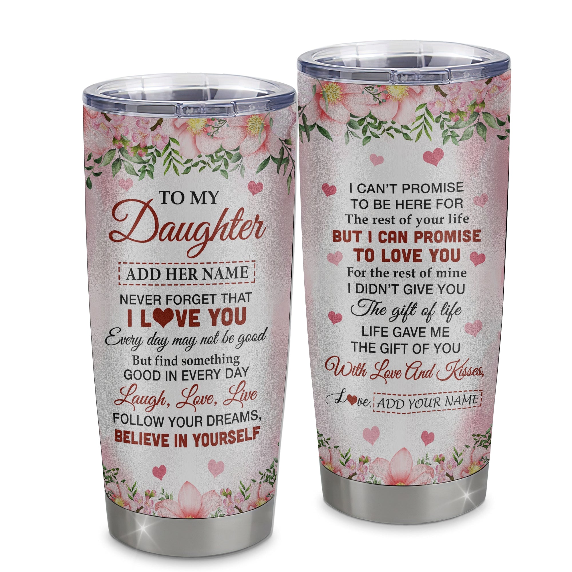 Personalized To My Daughter Gifts Tumbler From Mom Dad Mother Floral I Love You Birthday Gifts For Daughter Graduation Christmas Customized Stainless Steel Mug | siriusteestore