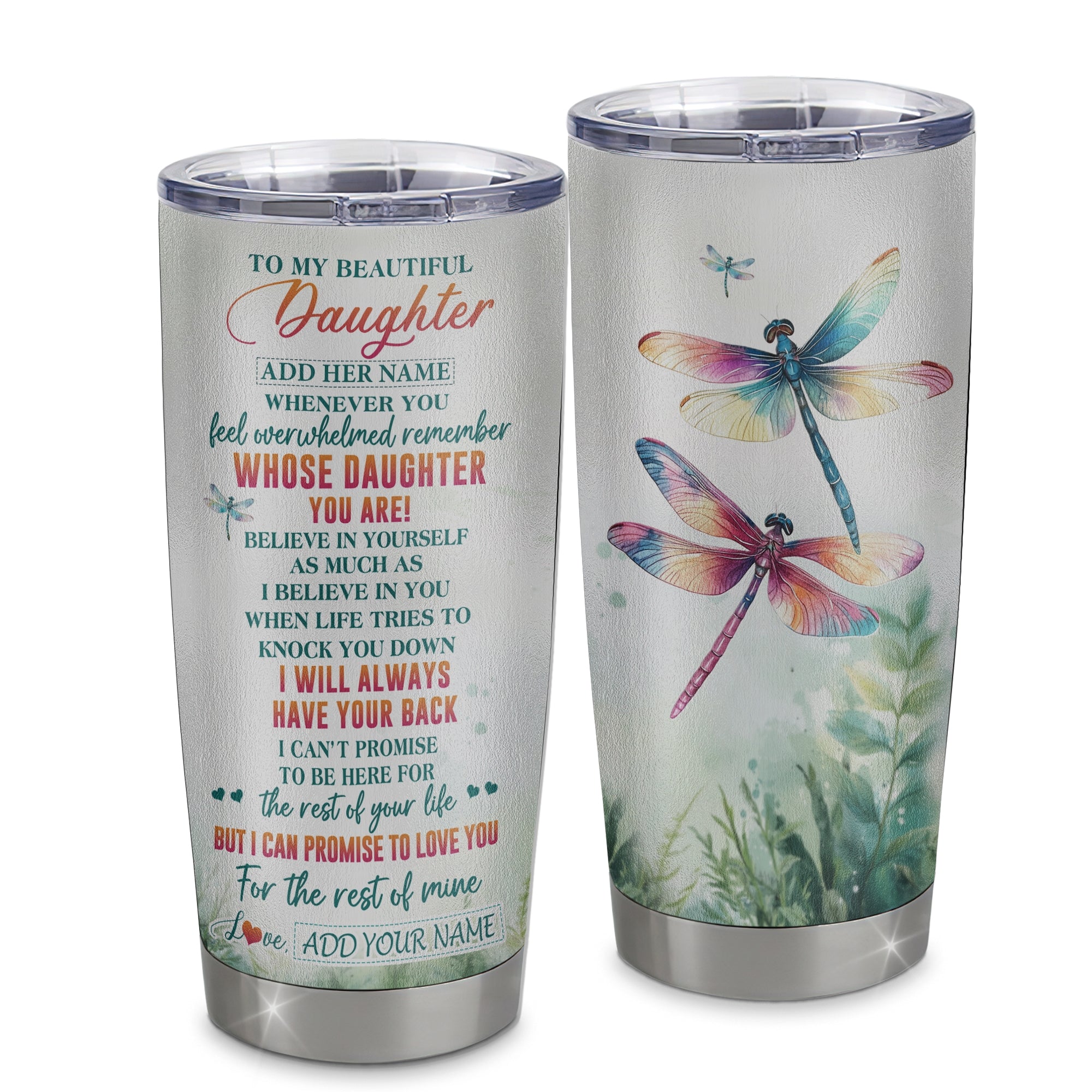 Personalized To My Daughter Gifts Tumbler From Mom Dad Mother Whenever You Feel Dragonfly Daughter Birthday Gifts Christmas Custom Stainless Steel Travel Mug | siriusteestore
