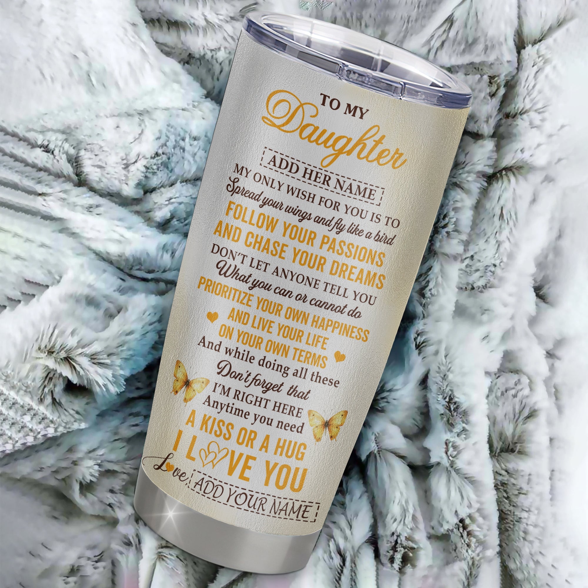 Personalized To My Daughter Gifts Tumbler From Mom Dad Sunflower My Only Wish For You Daughter Birthday Gifts Graduation Christmas Custom Stainless Steel Travel Mug | siriusteestore