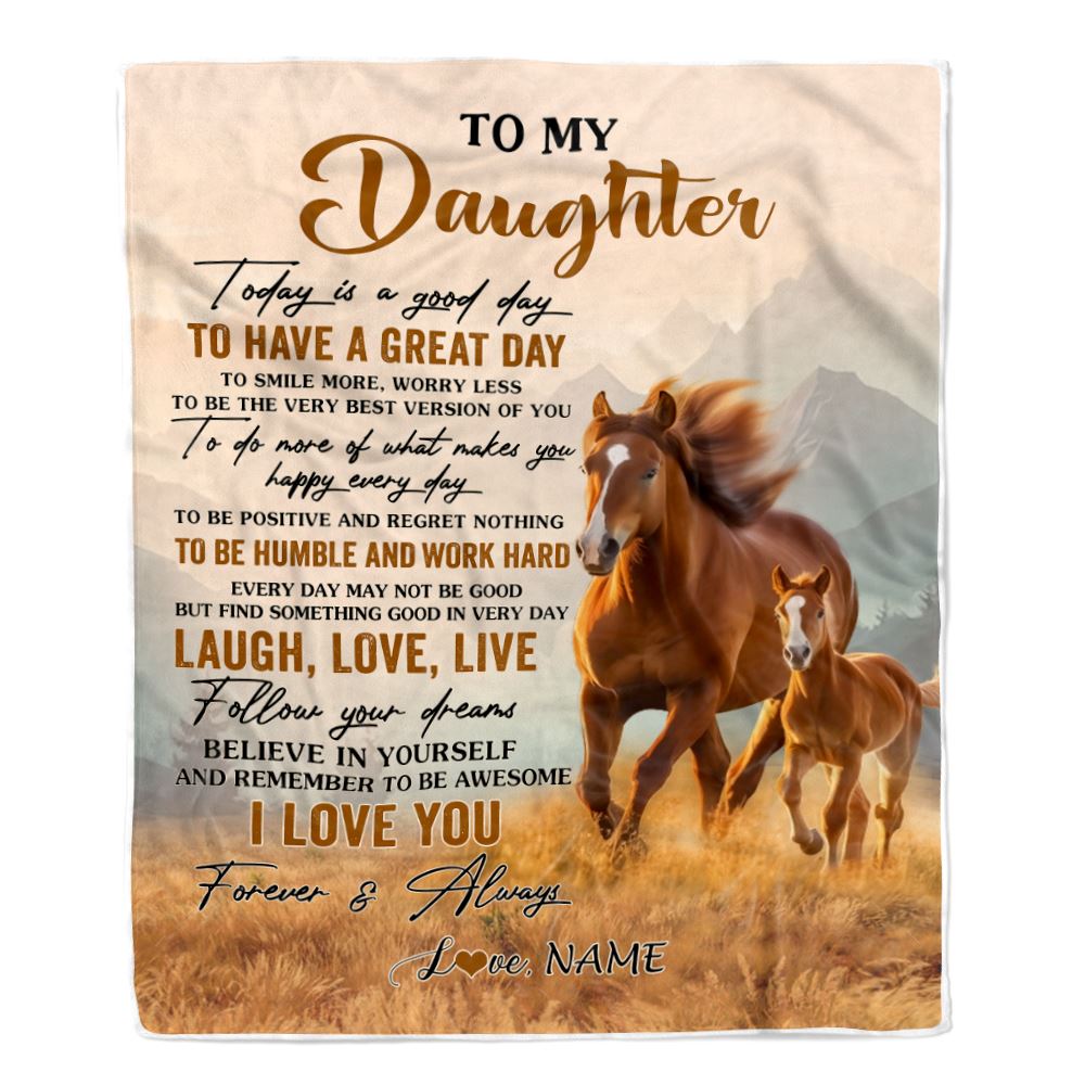 Personalized To My Daughter Horse Blanket From Mom Dad Mother Every Day Laugh Love Live Daughter Birthday Gifts Graduation Christmas Customized Fleece Blanket | siriusteestore