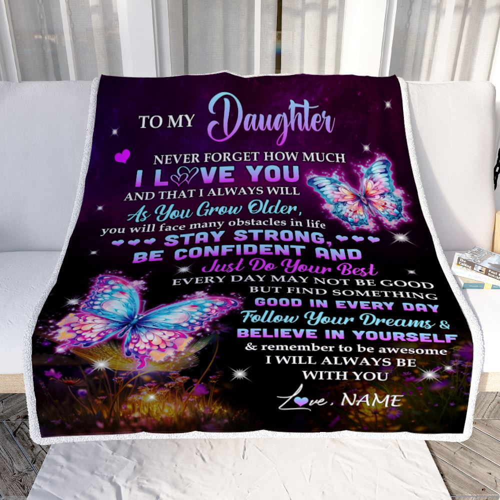 Personalized To My Daughter I Love You Forever Blanket From Mom Dad Mother Butterfly Daughter Birthday Gifts Graduation Christmas Customized Fleece Blanket | siriusteestore