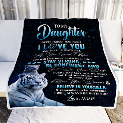 Personalized To My Daughter I Love You Forever Blanket From Mom Dad Mother White Tiger Daughter Birthday Gifts Graduation Christmas Customized Fleece Blanket | siriusteestore