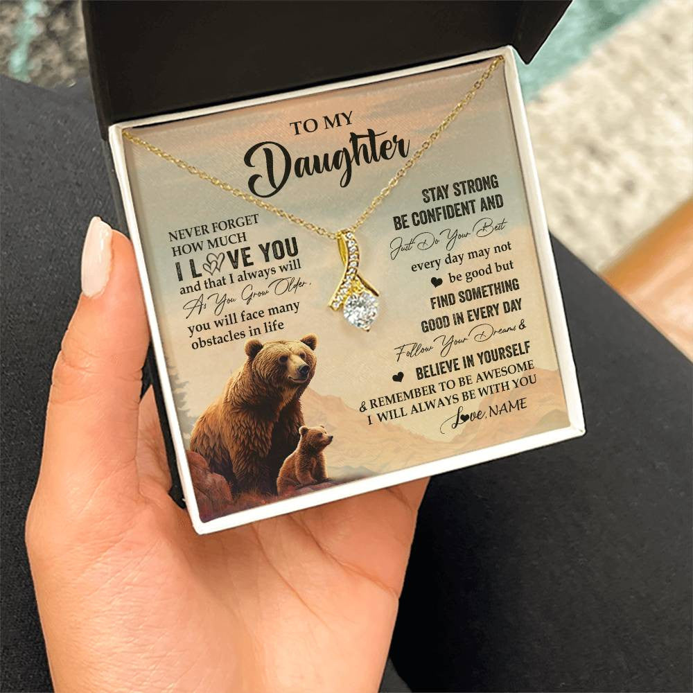 Alluring Beauty Necklace 18K Yellow Gold Finish | 2 | Personalized To My Daughter I Love You Forever Necklace From Mom Dad Mother Bear Daughter Birthday Gifts Graduation Christmas Customized Gift Box Message Card | siriusteestore