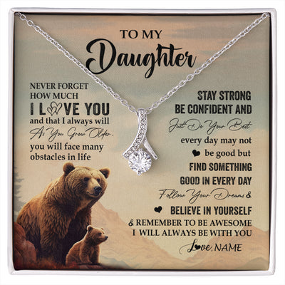 Alluring Beauty Necklace 14K White Gold Finish | 1 | Personalized To My Daughter I Love You Forever Necklace From Mom Dad Mother Bear Daughter Birthday Gifts Graduation Christmas Customized Gift Box Message Card | siriusteestore