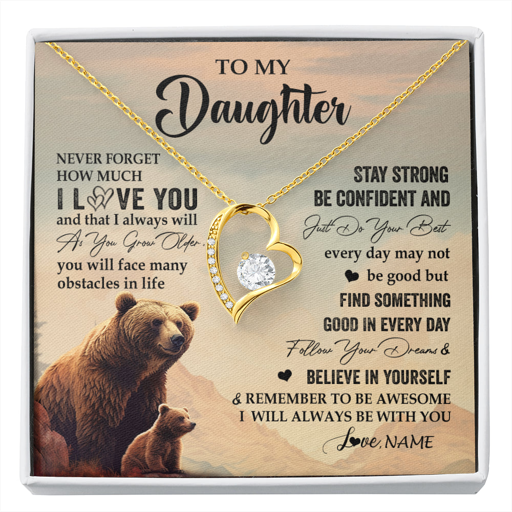 Forever Love Necklace 18K Yellow Gold Finish | 1 | Personalized To My Daughter I Love You Forever Necklace From Mom Dad Mother Bear Daughter Birthday Gifts Graduation Christmas Customized Gift Box Message Card | siriusteestore