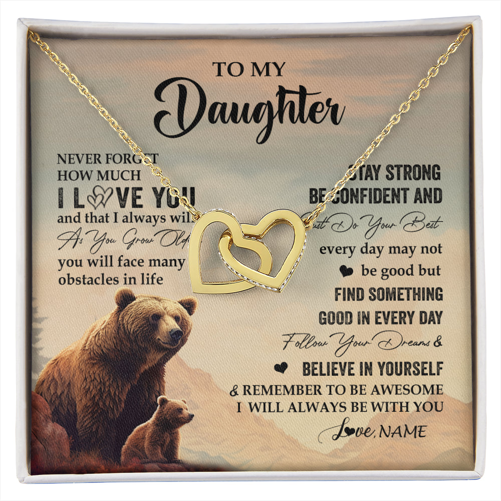 Interlocking Hearts Necklace 18K Yellow Gold Finish | 1 | Personalized To My Daughter I Love You Forever Necklace From Mom Dad Mother Bear Daughter Birthday Gifts Graduation Christmas Customized Gift Box Message Card | siriusteestore