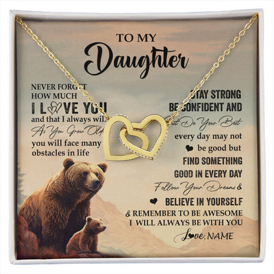 Interlocking Hearts Necklace 18K Yellow Gold Finish | 1 | Personalized To My Daughter I Love You Forever Necklace From Mom Dad Mother Bear Daughter Birthday Gifts Graduation Christmas Customized Gift Box Message Card | siriusteestore