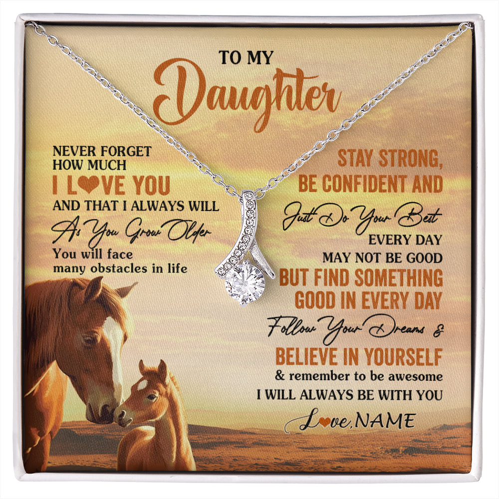 Alluring Beauty Necklace 14K White Gold Finish | 1 | Personalized To My Daughter I Love You Forever Necklace From Mom Dad Mother Father Horse Daughter Birthday Jewelry Christmas Customized Gift Box Message Card | siriusteestore