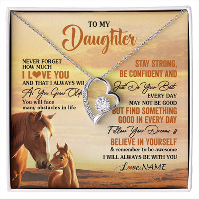 Forever Love Necklace 14K White Gold Finish | 1 | Personalized To My Daughter I Love You Forever Necklace From Mom Dad Mother Father Horse Daughter Birthday Jewelry Christmas Customized Gift Box Message Card | siriusteestore