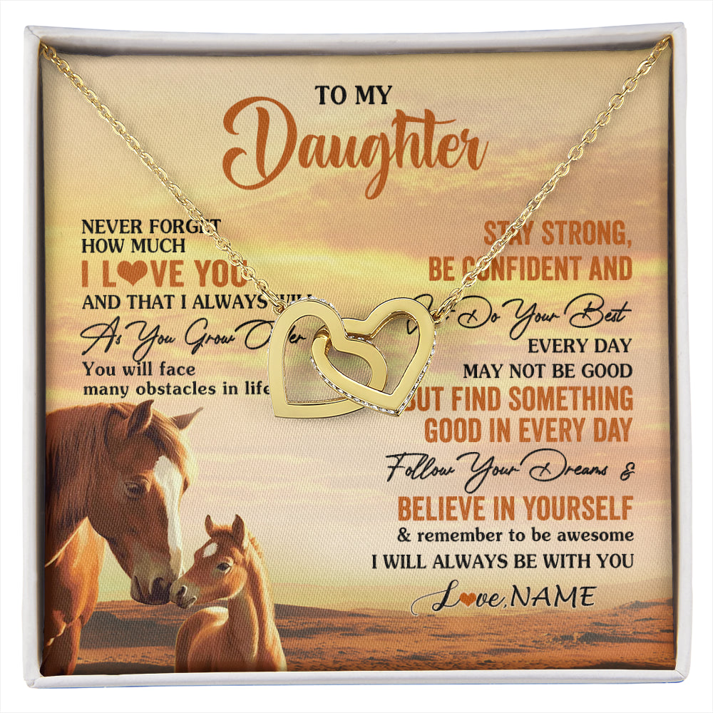 Interlocking Hearts Necklace 18K Yellow Gold Finish | 1 | Personalized To My Daughter I Love You Forever Necklace From Mom Dad Mother Father Horse Daughter Birthday Jewelry Christmas Customized Gift Box Message Card | siriusteestore