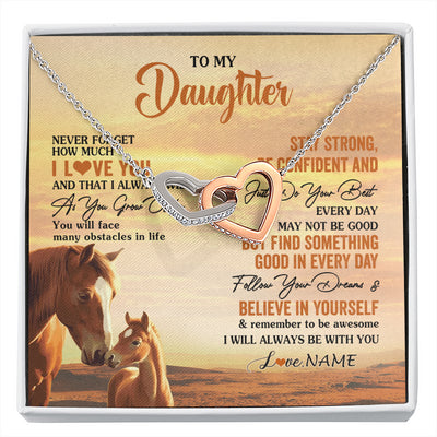 Interlocking Hearts Necklace Stainless Steel & Rose Gold Finish | 1 | Personalized To My Daughter I Love You Forever Necklace From Mom Dad Mother Father Horse Daughter Birthday Jewelry Christmas Customized Gift Box Message Card | siriusteestore