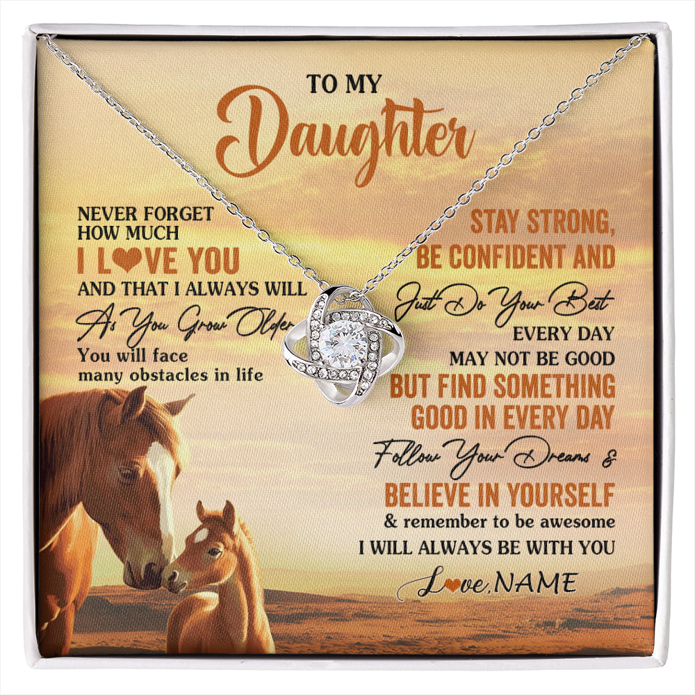 Love Knot Necklace 14K White Gold Finish | 1 | Personalized To My Daughter I Love You Forever Necklace From Mom Dad Mother Father Horse Daughter Birthday Jewelry Christmas Customized Gift Box Message Card | siriusteestore