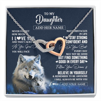 Interlocking Hearts Necklace Stainless Steel & Rose Gold Finish | 1 | Personalized To My Daughter I Love You Forever Necklace From Mom Dad Mother Wolf Daughter Birthday Gifts Graduation Christmas Custom Gift Box Message Card | siriusteestore.myshopify