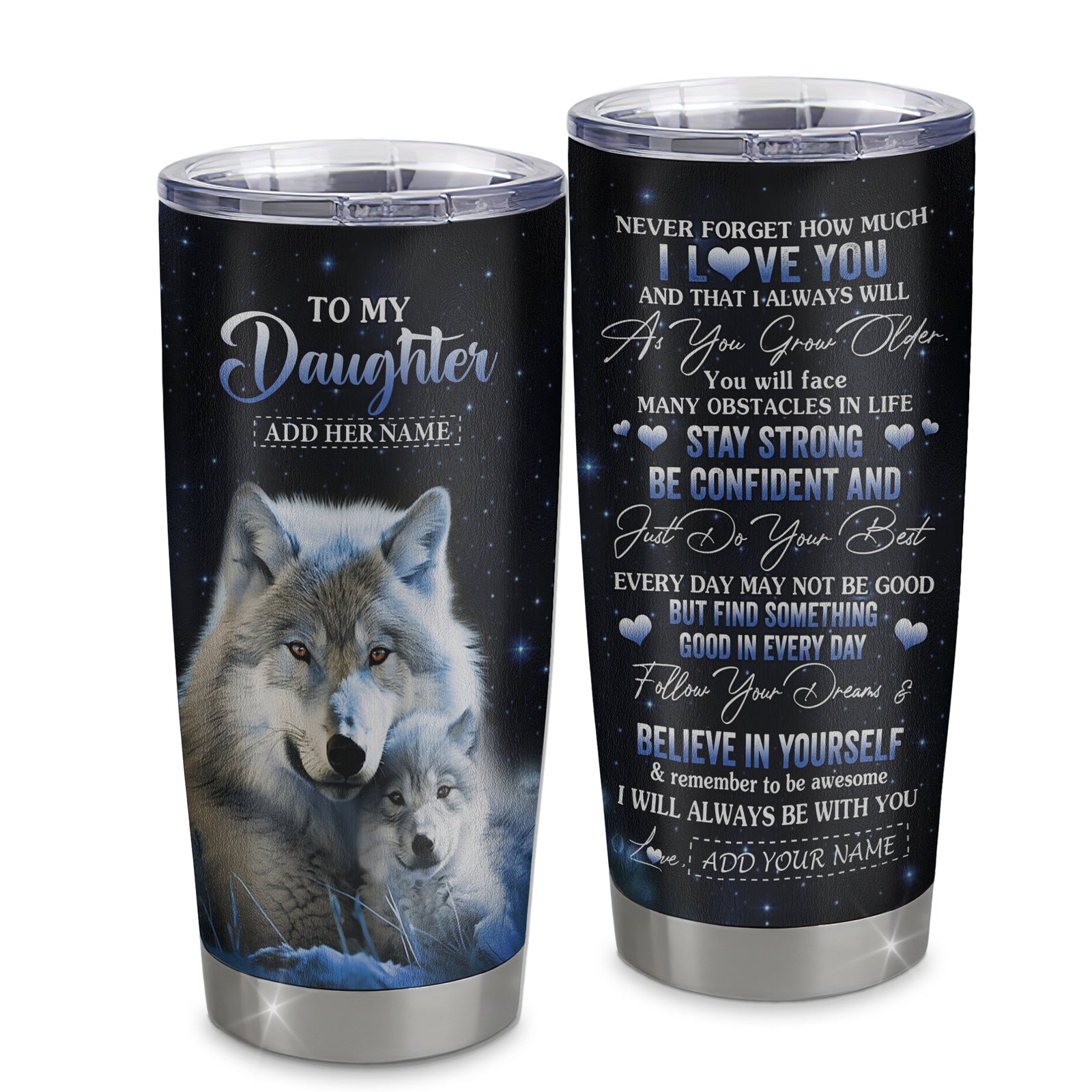 Personalized To My Daughter I Love You Forever Tumbler From Mom Dad Mother Wolf Daughter Birthday Gifts Graduation Christmas Custom Stainless Steel Cup Travel Mug | siriusteestore