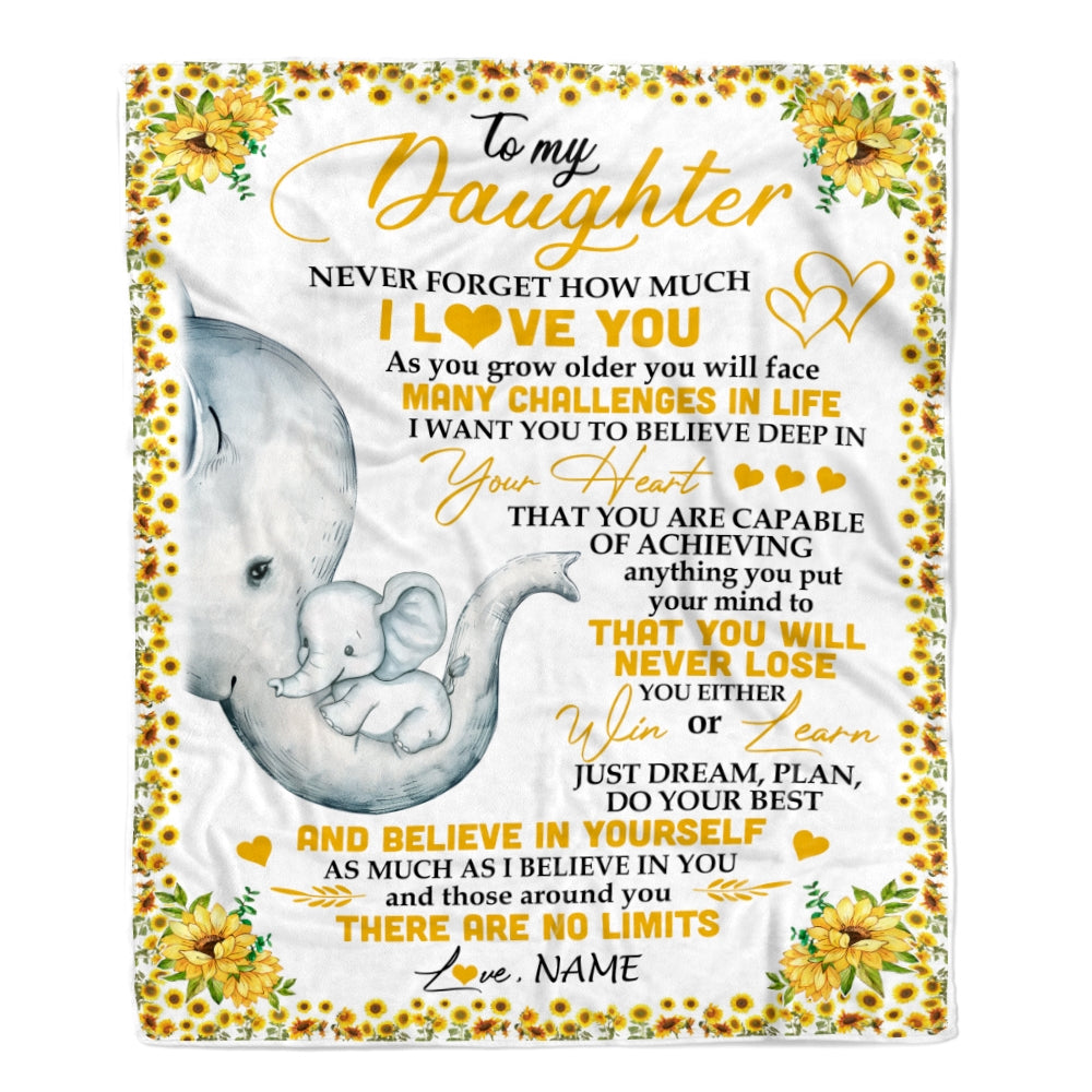 Personalized To My Daughter I Love You From Mom Dad Panda Sunflower Elephant Daughter Birthday Christmas Thanksgiving Graduation Customized Fleece Blanket | siriusteestore