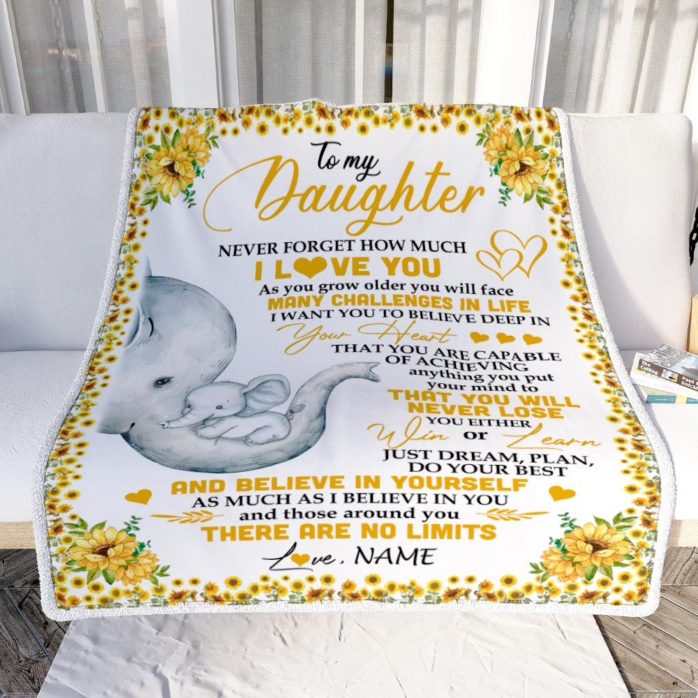 Personalized To My Daughter I Love You From Mom Dad Panda Sunflower Elephant Daughter Birthday Christmas Thanksgiving Graduation Customized Fleece Blanket | siriusteestore