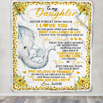 Personalized To My Daughter I Love You From Mom Dad Panda Sunflower Elephant Daughter Birthday Christmas Thanksgiving Graduation Customized Fleece Blanket | siriusteestore