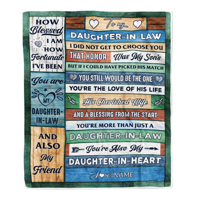 Personalized To My Daughter In Law Blanket From Mother In Law Wood You're Also My Daughter In Heart Birthday Wedding Day Christmas Customized Fleece Blanket | siriusteestore