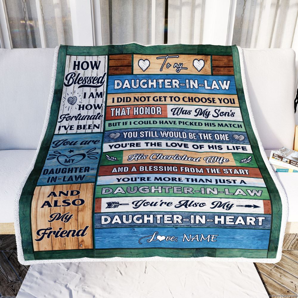 Personalized To My Daughter In Law Blanket From Mother In Law Wood You're Also My Daughter In Heart Birthday Wedding Day Christmas Customized Fleece Blanket | siriusteestore