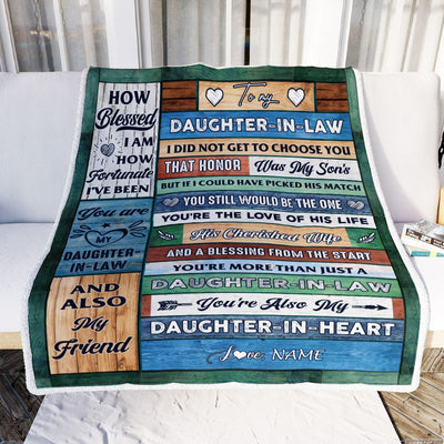 Personalized To My Daughter In Law Blanket From Mother In Law Wood You're Also My Daughter In Heart Birthday Wedding Day Christmas Customized Fleece Blanket | siriusteestore