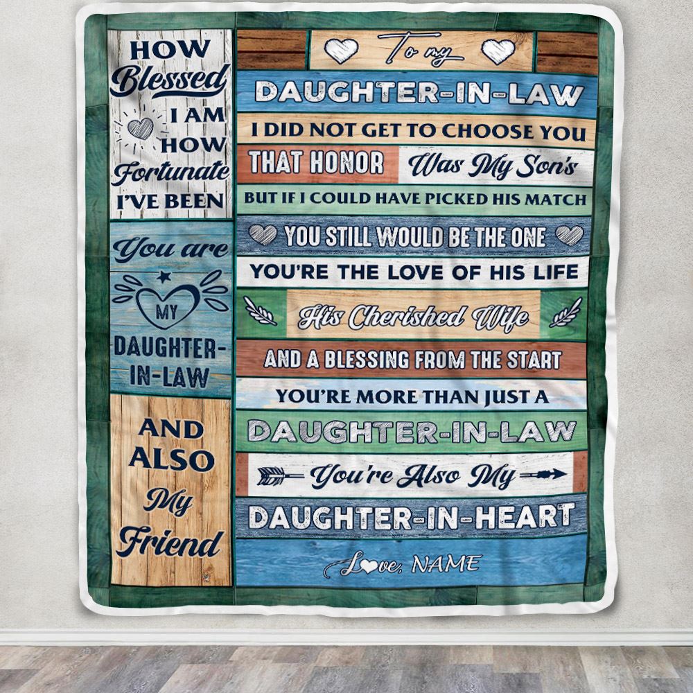 Personalized To My Daughter In Law Blanket From Mother In Law Wood You're Also My Daughter In Heart Birthday Wedding Day Christmas Customized Fleece Blanket | siriusteestore