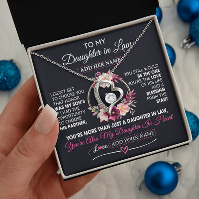 Forever Love Necklace 14K White Gold Finish | 2 | Personalized To My Daughter In Law Gift From Mother In Law Necklace Daughter In Heart Birthday Gift For Daughter In Law Wedding Christmas Gift Box Message Card | siriusteestore.myshopify