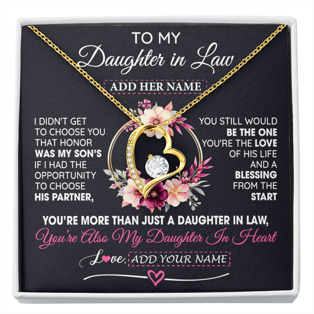 Forever Love Necklace 18K Yellow Gold Finish | 1 | Personalized To My Daughter In Law Gift From Mother In Law Necklace Daughter In Heart Birthday Gift For Daughter In Law Wedding Christmas Gift Box Message Card | siriusteestore.myshopify