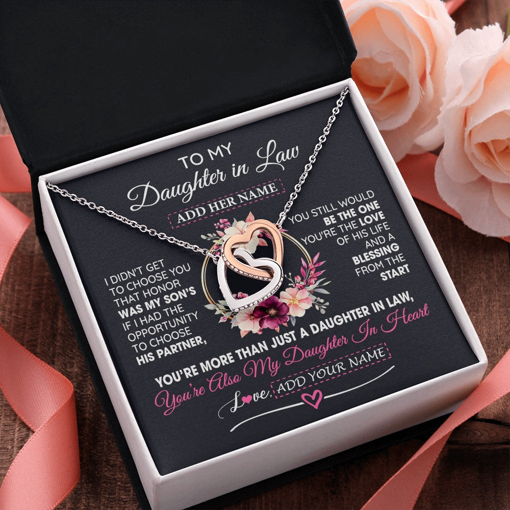 Interlocking Hearts Necklace Stainless Steel & Rose Gold Finish | 2 | Personalized To My Daughter In Law Gift From Mother In Law Necklace Daughter In Heart Birthday Gift For Daughter In Law Wedding Christmas Gift Box Message Card | siriusteestore.myshopify