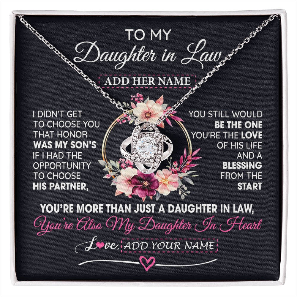 Love Knot Necklace 14K White Gold Finish | 1 | Personalized To My Daughter In Law Gift From Mother In Law Necklace Daughter In Heart Birthday Gift For Daughter In Law Wedding Christmas Gift Box Message Card | siriusteestore.myshopify