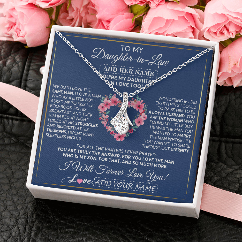 Alluring Beauty Necklace 14K White Gold Finish | 2 | Personalized To My Daughter In Law Gifts Necklace From Mother In Law Bonus Daughter In Law Honor Pendant Jewelry Birthday Customized Gift Box Message Card | siriusteestore