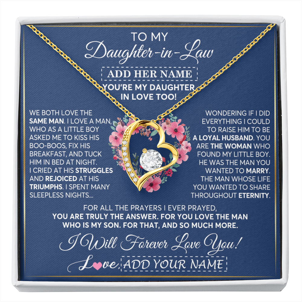 Forever Love Necklace 18K Yellow Gold Finish | 1 | Personalized To My Daughter In Law Gifts Necklace From Mother In Law Bonus Daughter In Law Honor Pendant Jewelry Birthday Customized Gift Box Message Card | siriusteestore