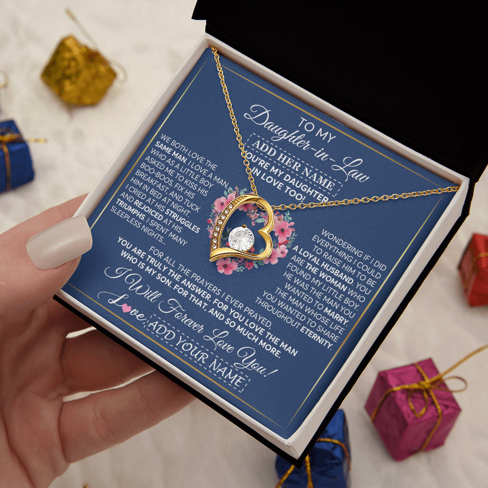 Forever Love Necklace 18K Yellow Gold Finish | 2 | Personalized To My Daughter In Law Gifts Necklace From Mother In Law Bonus Daughter In Law Honor Pendant Jewelry Birthday Customized Gift Box Message Card | siriusteestore
