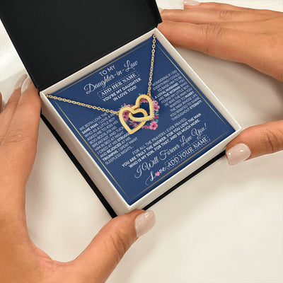 Interlocking Hearts Necklace 18K Yellow Gold Finish | 2 | Personalized To My Daughter In Law Gifts Necklace From Mother In Law Bonus Daughter In Law Honor Pendant Jewelry Birthday Customized Gift Box Message Card | siriusteestore