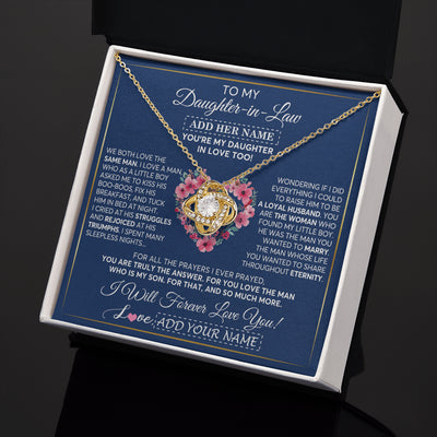 Love Knot Necklace 18K Yellow Gold Finish | 2 | Personalized To My Daughter In Law Gifts Necklace From Mother In Law Bonus Daughter In Law Honor Pendant Jewelry Birthday Customized Gift Box Message Card | siriusteestore