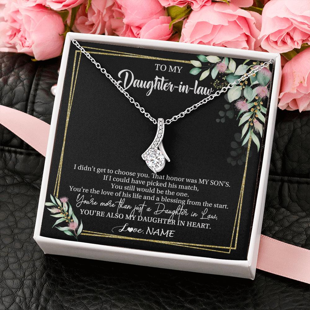 Alluring Beauty Necklace 14K White Gold Finish | 2 | Personalized To My Daughter In Law Necklace Gift From Mother In Law Honor Pendant Jewelry Daughter In Law Birthday Christmas Customized Gift Box Message Card | siriusteestore