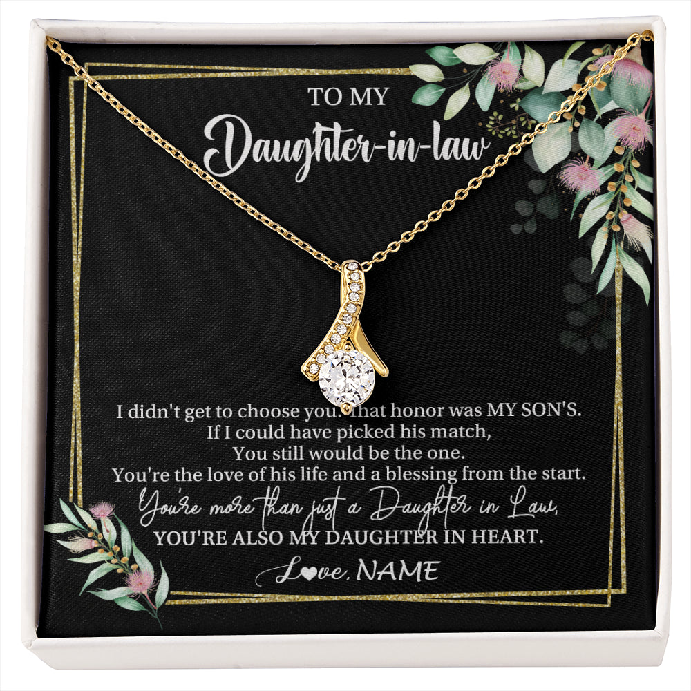 Alluring Beauty Necklace 18K Yellow Gold Finish | 1 | Personalized To My Daughter In Law Necklace Gift From Mother In Law Honor Pendant Jewelry Daughter In Law Birthday Christmas Customized Gift Box Message Card | siriusteestore