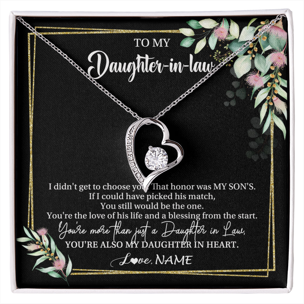 Forever Love Necklace 14K White Gold Finish | 1 | Personalized To My Daughter In Law Necklace Gift From Mother In Law Honor Pendant Jewelry Daughter In Law Birthday Christmas Customized Gift Box Message Card | siriusteestore
